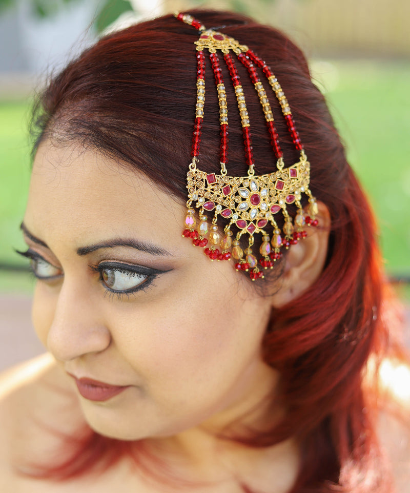 Polki red beaded jhoomar (passa)