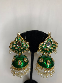 Meenakari Kundan Studded Mid Size Jhumka