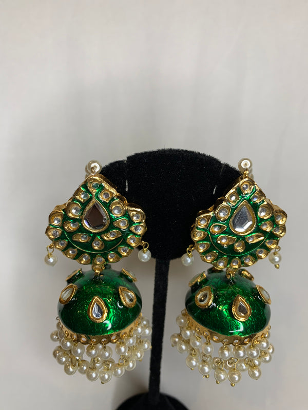 Meenakari Kundan Studded Mid Size Jhumka