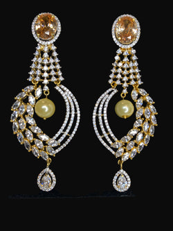 American Diamond Long Earrings with Pearl